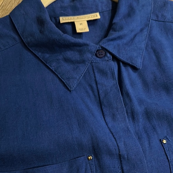 DANA BUCHMAN | Royal Blue Collared Sleeveless Button Down Linen Blouse - Picture 12 of 15